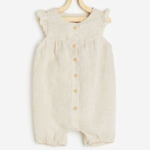 Cute babygirl neutral linen romper